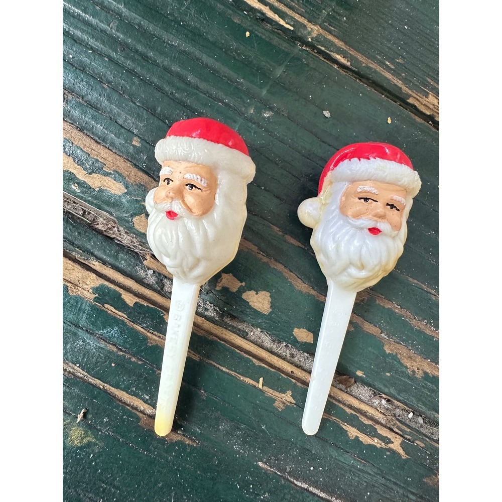 Vintage Bakery Crafts Santa Claus Cake Topper Cupcake Picks Set of 2 Christmas